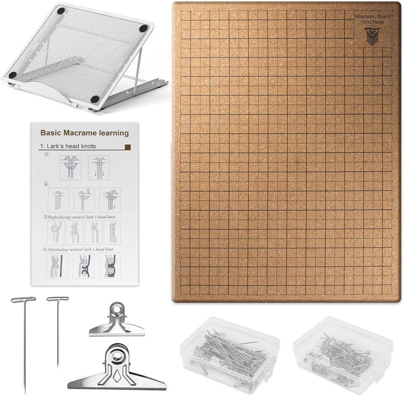 FixlyFido 12×16 Inch Macrame Board and Pins Kit, Double Sided Grids Handmade Braiding Macrame Board with Instructions - Perfect Macrame Tools and Supplies for Bracelet Creating, Knotting Creations - Image 1